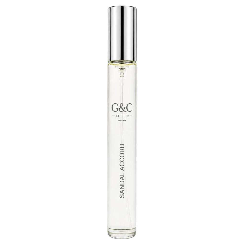 Sandal Accord fragrance on a transparent background